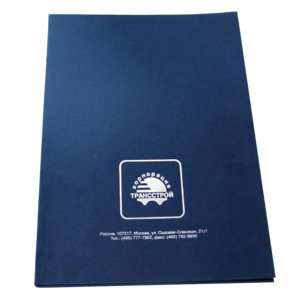 Фирменная папка, изготовленная в Аква Арт Принт. Тиснение логотипа фольгой.